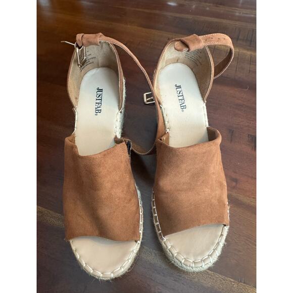 JustFab Espadrille Wedge Brown Peep Toe Sandals Size 9 - Picture 3 of 9